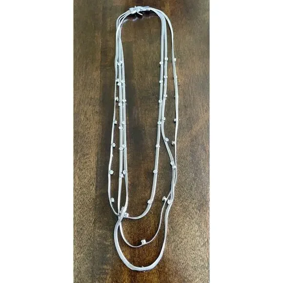 Vintage Ann Taylor Necklace Silver Tone Multi Strand Rhinestone Signed - Picture 1 of 6
